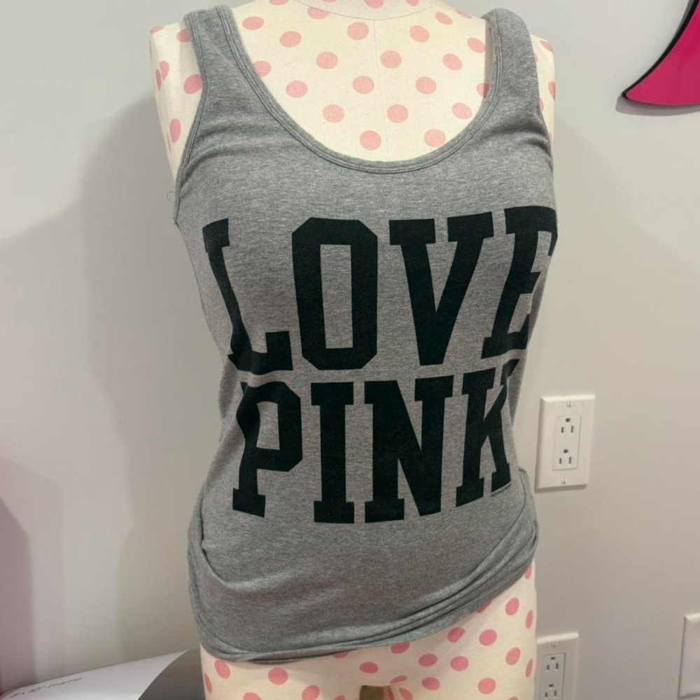 PINK Victoria's Secret Gray Tank with Black Print